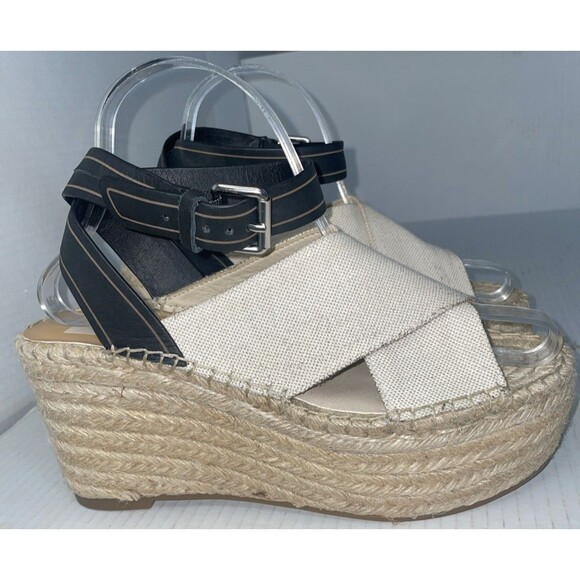 Dolce Vita Shoes - Dolce Vita Sandals Size 8 Beige Black Espadrille Wedge Criss Cross Ankle Strap